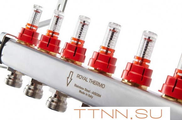 Для отопления Royal Thermo 1" ВР-3/4" НР, 7 выходов с расходомерами, нерж. (RTE 52.107)