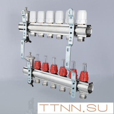 Для отопления VALTEC 1"х10 вых. Евроконус 3/4" с расходомерами в сборе