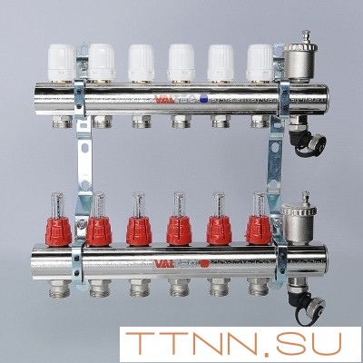 Для отопления VALTEC 1"х4 вых. Евроконус 3/4" с расходомерами в сборе