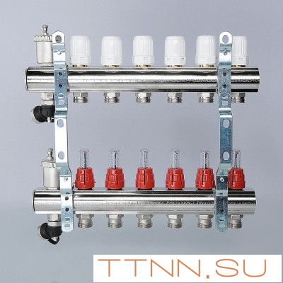 Для отопления VALTEC 1"х8 вых. Евроконус 3/4" с расходомерами в сборе