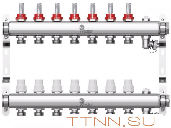 Коллектор для теплого пола Wester 1"-3/4 в сборе с расходомерами на 7 выходов