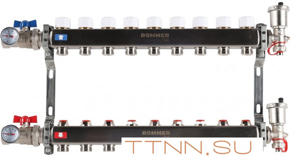 Для отопления Rommer 1"/3/4"x9 с запорными клапанами (RMS-3210-000009)