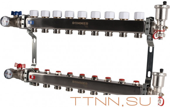 Для отопления Rommer 1"/3/4"x9 с запорными клапанами (RMS-3210-000009)